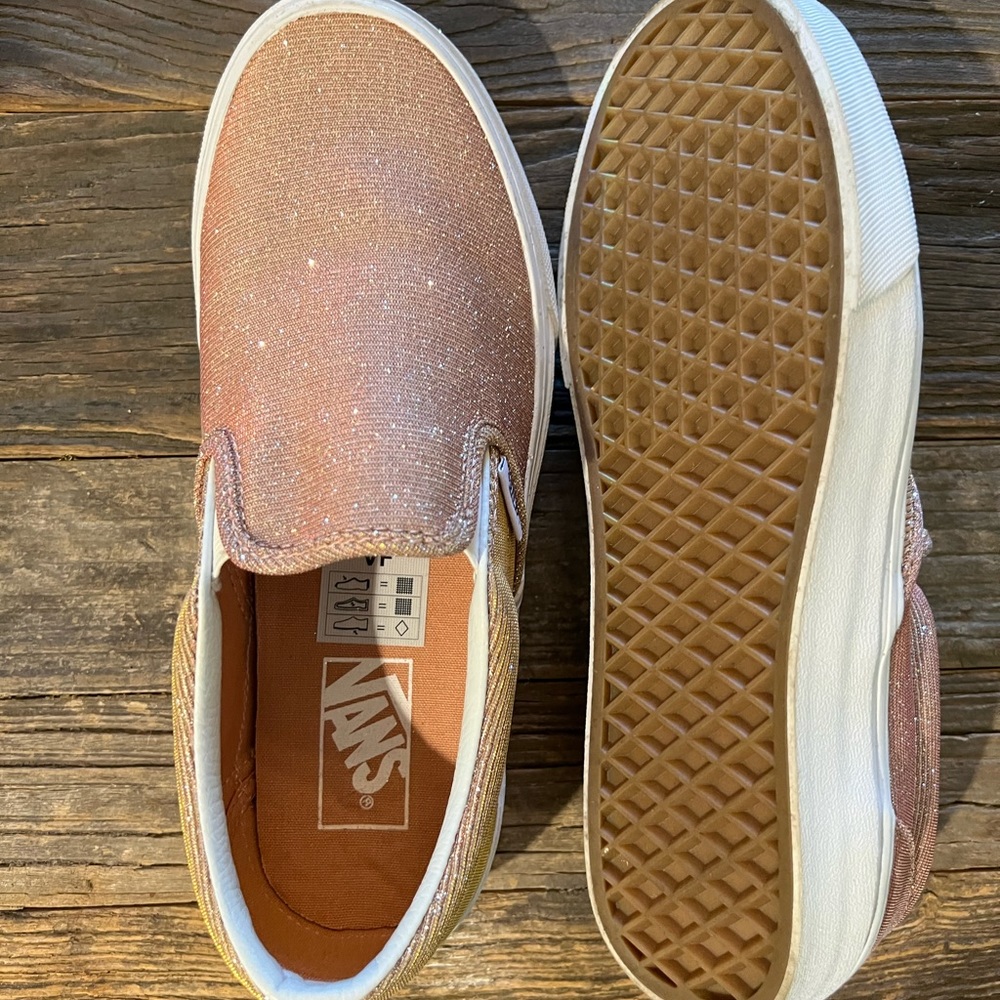 Glitter rose gold classic slip on vans
